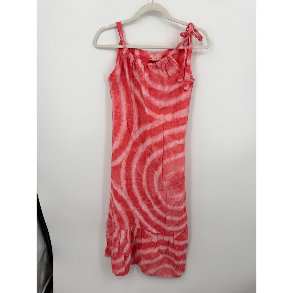 Bellambra Tie Dye Linen Ruffle Midi Dress Women XS Pink White‎ Made in Italy